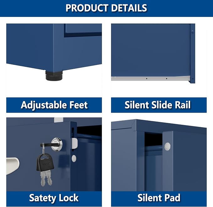 Polup 2 Drawer File Cabinet with Lock, Metal Filing Cabinet for Home Office | Small Locking Cabinet for Under Desk Storage, Printer Stand, Fits Letter Size, Blue, 26"H x 15"W x 18"D, Easy Assembly