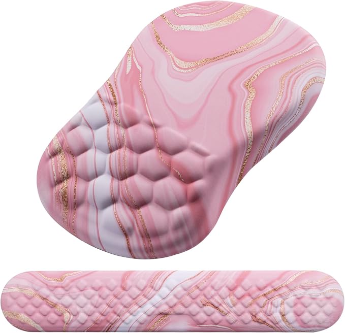 Mouse Pad Wrist Support, Laokiiy 2 in1 Keyboard Wrist Rest+ Ergonomic Mouse Pad, Non-Slip Wrist Rest for Computer Keyboard, Made Easy Typing & Relieve Wrist Pain(Rose Gold Pink Marble)
