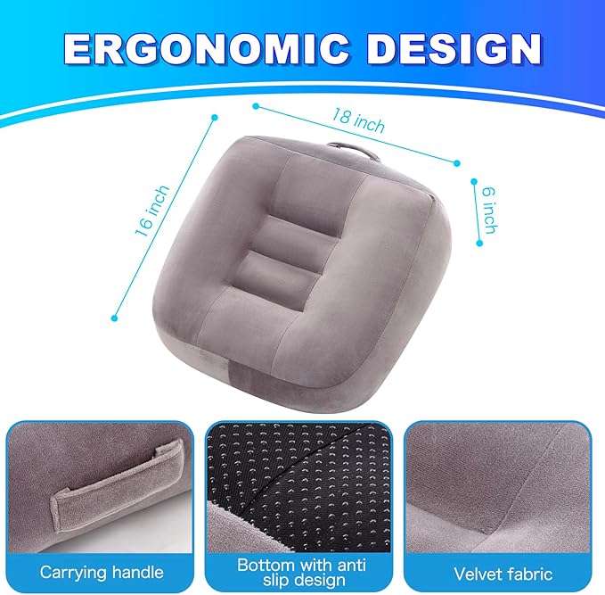 Extra Thick Seat Cushion, Large Chair Cushion Booster for Office Chair to Rise Height, Velvet Cover with Handle and Anti-Slip Bottom, PP Cotton Filling - Relieves Back Pain - 18"X16"X6" Grey