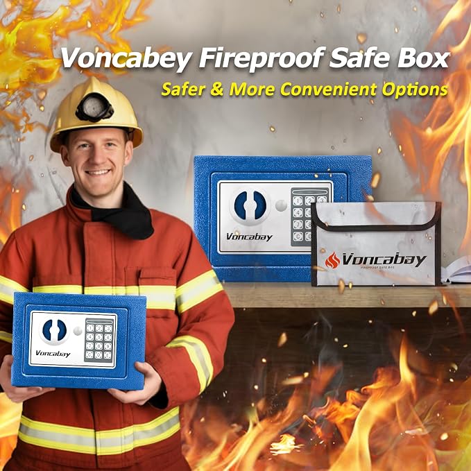 Voncabay Money Safe Box for Home with Sensor Light & Fireproof Security Safe Box for Money Safe with Keys & Pass Code, Lock Box Fireproof Safe with Digital Keypad Blue