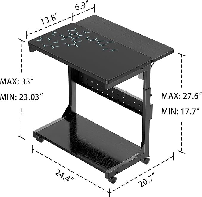 Height Adjustable Computer Tower Stand, 2-Tier PC Stand CPU Holder Under Desk Gaming Case Cart with Rolling Wheels & Mouse Pad, Folding End Table