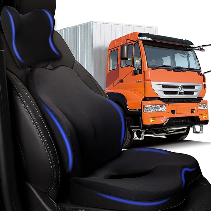 MINUPWELL Truck Seat Cushion, 3PC Non-Integrated 100% Memory Foam Seat Cushion for car with Lumbar Support Pillow, Semi Truck car Accessories, Car Cushion for Long Driving, Office Chair, Tailbone