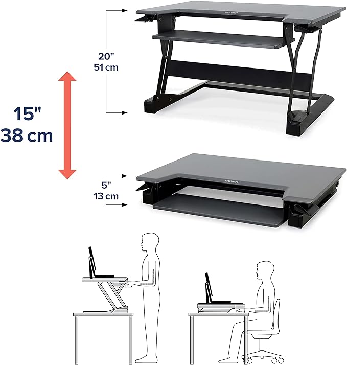 Ergotron – WorkFit-T Standing Desk Converter, Dual Monitor Sit Stand Desk Riser for Tabletops – 35 Inch Width, Black