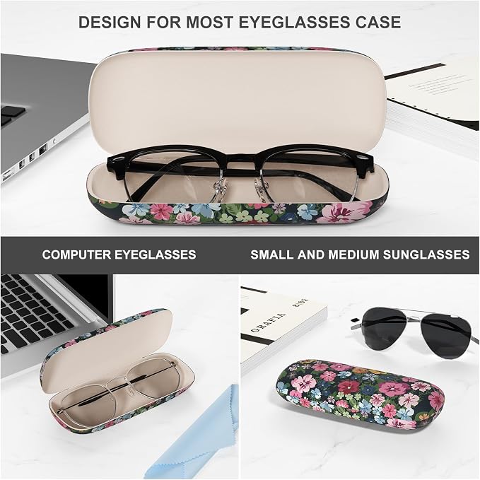 Eyeglasses Case, Portable Hard Shell Protective Case for Glasses, Eyeglass Holder Box for Women with Cleaning Cloth