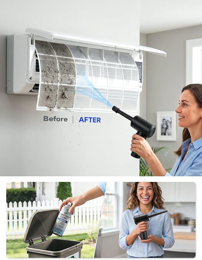 Compressed Air Duster, 100000RPM Electric Air Duster for Computer Keyboard, 6000mAh Rechargeable Cordless Air Blower with LED Light, Fast Charge Portable Air Can for PC Cleaning