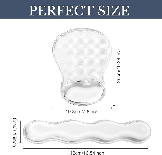 Keyboard Wrist Rest & Ergonomic Mouse Pad with Wrist Rest Set, Cute Transparent Gel Wrist Rest for Keyboard and Mouse, Soft Support for Pain Relief, Office, Gaming Desk Accessories（White）