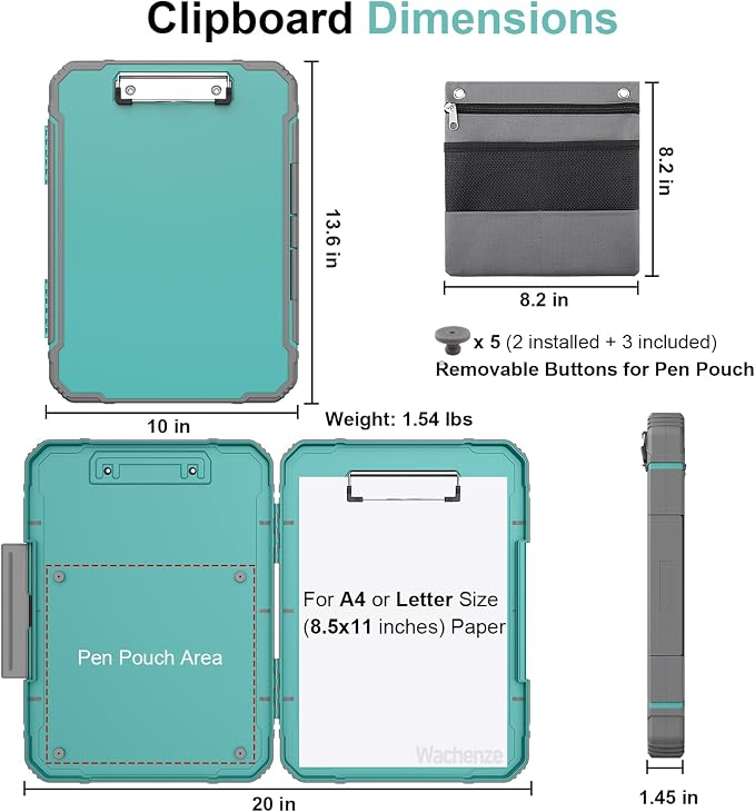 Clipboard, Clipboard with Storage, Heavy Duty Clip Boards 8.5x11, Protective Over Molded Edge, Plastic Clipboards, Contractor Folder with Internal Pen Pouch for Driver (Light Green)