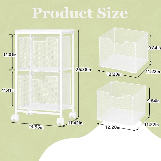 Rolling File Cart with 2 Storage Drawers,Under Desk Storage Cart | Hanging File Folder Organizer with Wheels, Filing Cabinet Mobile Printer Stand Utility Craft Cart for Home Office,White