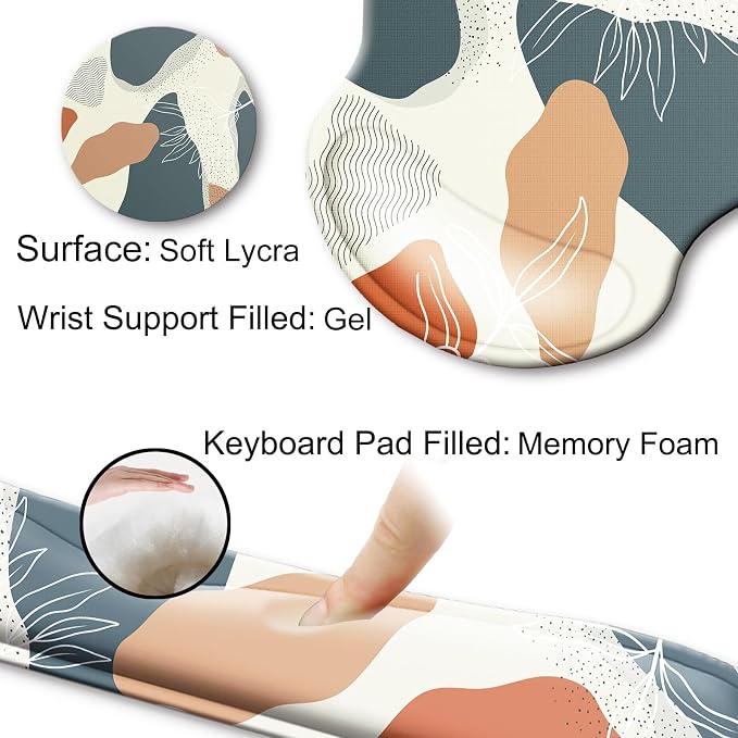 Mouse Pad and Keyboard Wrist Rest Support,Ergonomic Mouse Pad Set | Mousepad With Coaster and Non-Slip PU Base,Pain Relief for Desk Desktop Gaming, Computer,Office -Beach