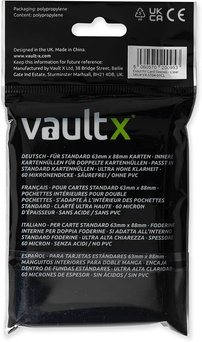 Vault X Exact Fit Sleeves (200 Pack) Perfect Inner Sleeves for Trading Cards, Clear
