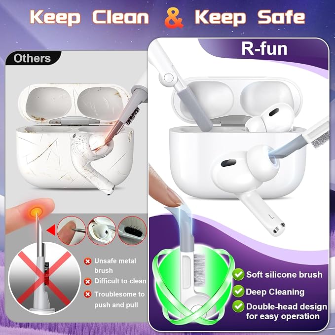 R-FUN for AirPods Pro 2 Case with Lock Magnetic Lid, Silver | Compatible with AirPods Pro 2nd Generation and AirPods Pro 1st Generation (2019) Case with Cleaner Kit & Carabiner, MagSafe