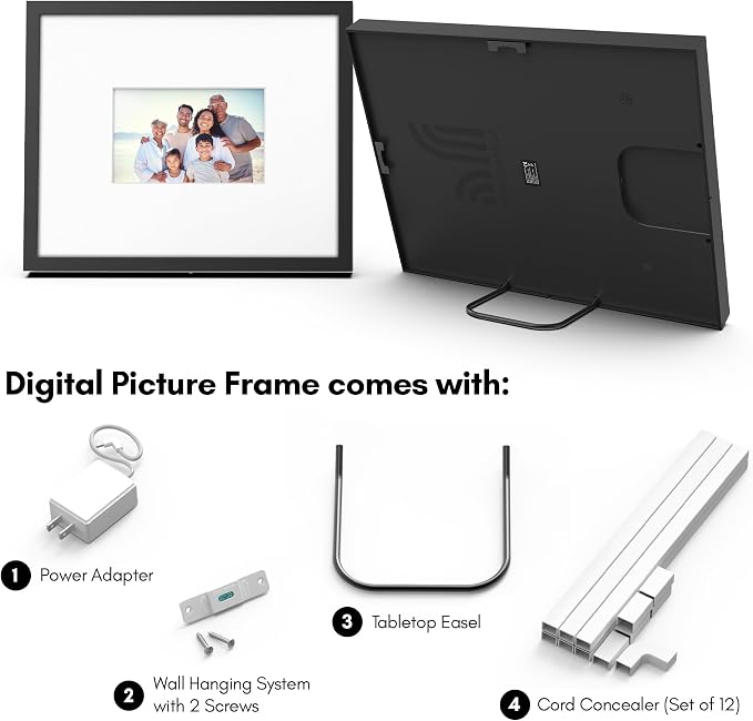 Americanflat 10.1" WiFi Digital Picture Frame in Real Matted 15x18 Frame - Touchscreen, Send Photos & Videos Via Frameo App - Wall or Tabletop - Gift for Grandparents - Black