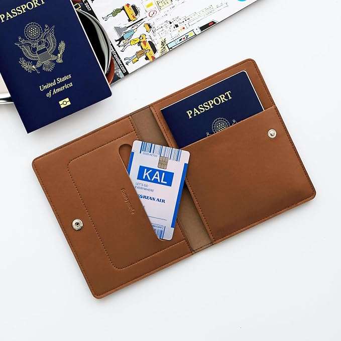Premium RFID Blocking Leather Passport Holder & Wallet – Brown | Family Travel Document Organizer – for 2 Passports, Cards, Boarding Passes & Travel Essentials