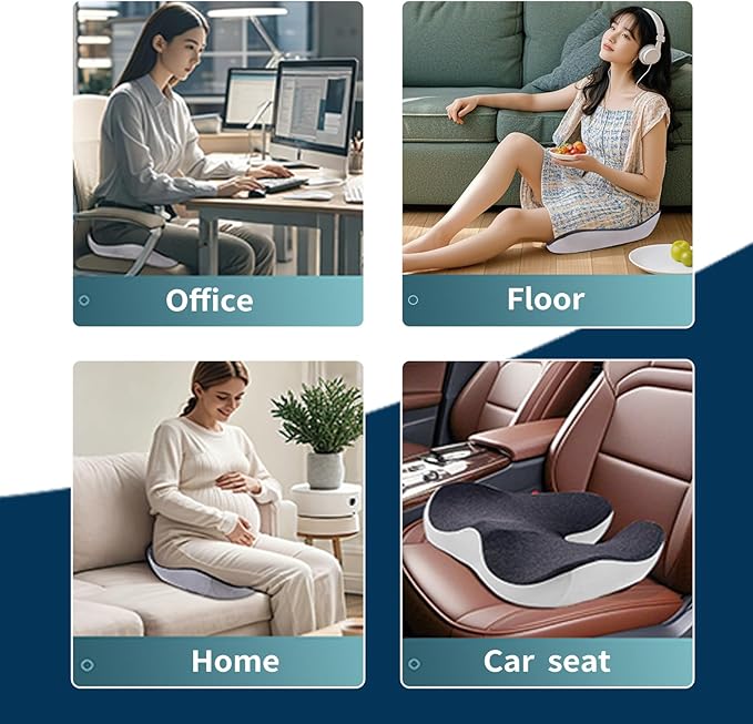 Pressure Relief Seat Cushion for Long Sitting Hours on Office/Home Chair, Car, Wheelchair - Extra-Dense Memory Foam for Hip, Tailbone, Coccyx, Sciatica-Black (Dark Edge)