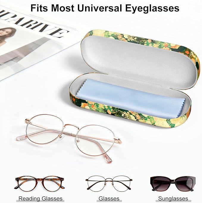 Hard Shell Leather Sunglasses Case,Classic Fashionable Cute Large Glasses Case for Women Men,Sunglass Eyeglasses