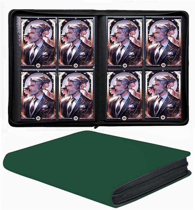 Trading Card Binder 4 Pocket, 240 Pockets Ringless PU Cover Card Collection Binder, Double Sided Card Binder Collector Album, Card Folder for MTG, TCG, Sports Cards, Game Card (Green, 4Pockets)