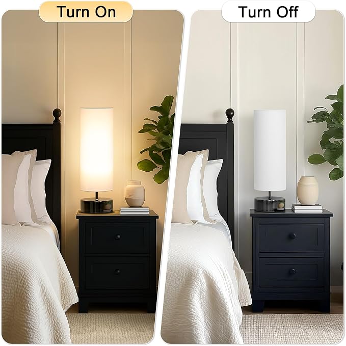 Touch Table Lamp, 3-Way Dimmable Bedside Lamp with Cylinder Fabric Shade | Modern Minimalist Accent Nightstand Desk Lamp, Night Light for Bedroom Living Room Kitchen, LED Bulb Included
