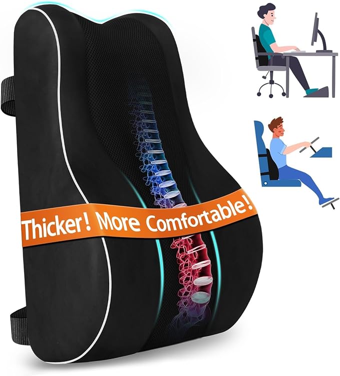 CloudBliss Lumbar Support Pillow, Memory Foam for Office Chair, Black | Ergonomic High-Density Memory Foam, Adjustable Straps, Washable Mesh Cover, Lower Back Support for Office, Gaming & Car Seat
