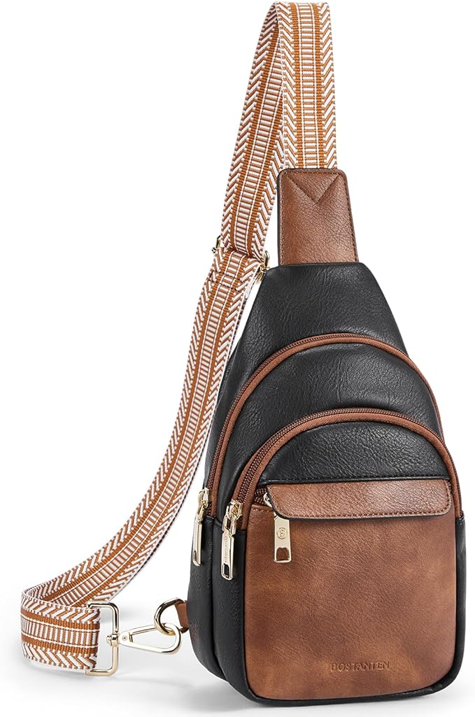 BOSTANTEN Sling Bag for Women Leather Crossbody Bags Fanny Pack Chest Bag for Travel | Adjustable Wide Strap, Small, Anti Theft, Lightweight, Multi Pockets and Carrying Way, Card Slot, Cute Trendy for Everyday