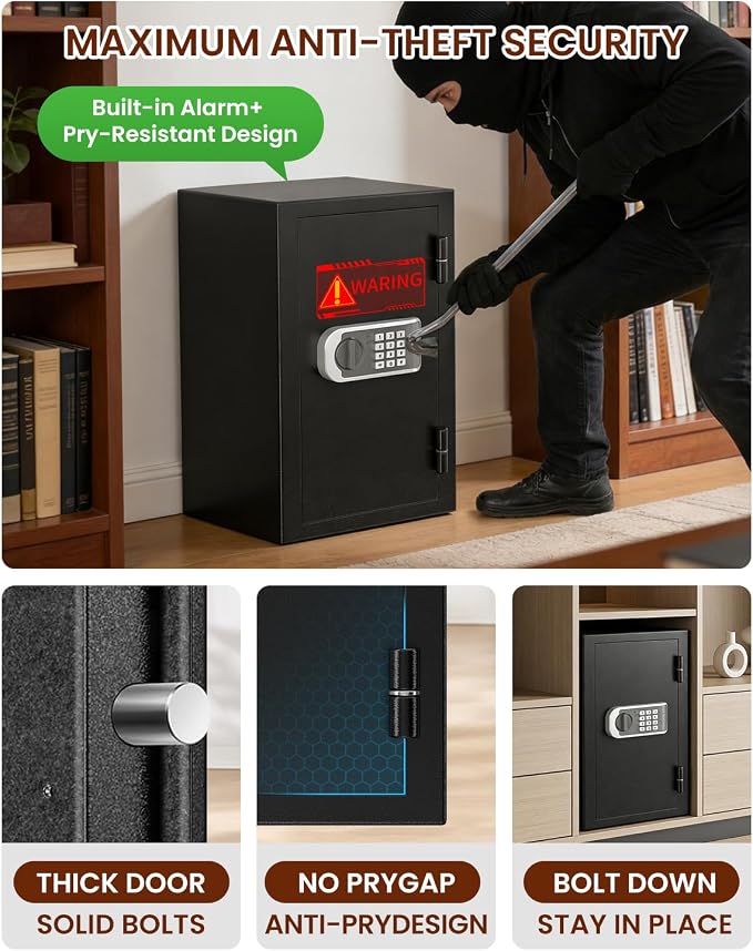 [2026 Upgraded] -35 Min Real Fireproof Safe-3.6 Cu Ft Large Safe for Home Use, Security Safe Box with Smart Alarm System, Wall & Floor Mount Anti-Theft Safe for Money Legal Documents Valuables Jewelry
