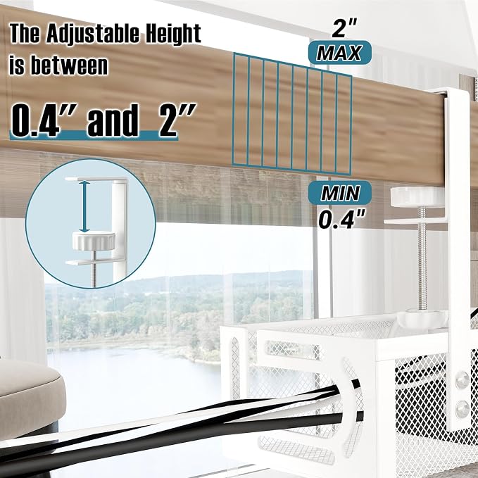 No Drill Under Desk Cable Management Tray, SONATURE 25.3" Cord Organizer for Table, Clamp Mount Desk Cable Management, Premium Carbon Steel Cable Organizer for Office, Home (White)