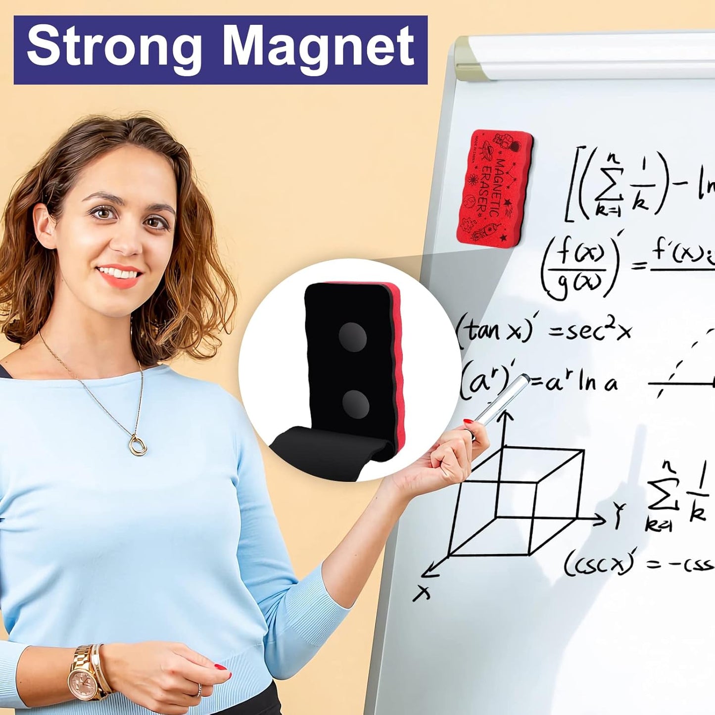 IHPUKIDI Dry Erase Eraser, Magnetic Whiteboard Eraser 4 Pack White Board Erasers, Dry Eraser for Whiteboard, Chalkboard, and Glass, Perfect for Classroom, Home, Office，4 Colors