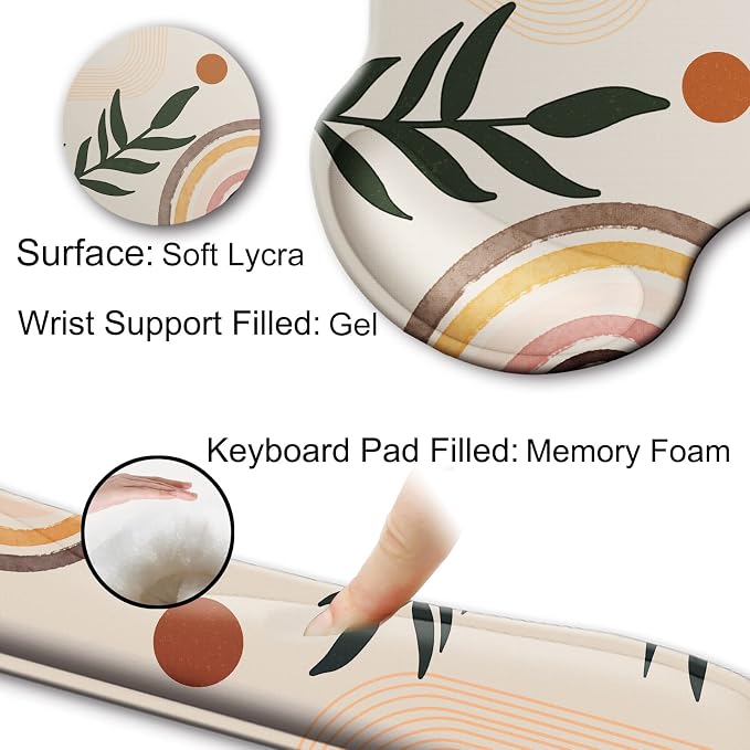 Mouse Pad and Keyboard Wrist Rest Support,Ergonomic Mouse Pad Set | Mousepad With Coaster and Non-Slip PU Base,Pain Relief for Desk Desktop Gaming, Computer,Office -Beach