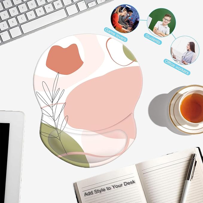 Mouse Pad with Wrist Support, Non Slip Mousepad Wrist Rest for Office, Computer, Laptop & Mac-Comfortable & Lightweight Ergonomic Support Mouse Mat(DL-Pink Art)