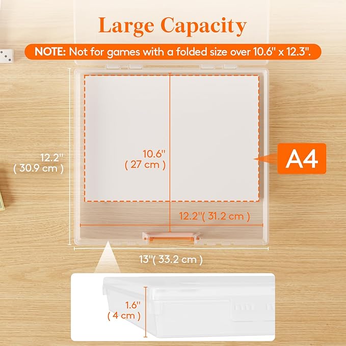 Lifewit 8 Pcs Board Game Storage Boxes, 12.2x10.6'' Paper Container with Secure Latch, Plastic Portable Organizer with Handle & Labels for File,Document,Puzzles, Cards, Art Supplies