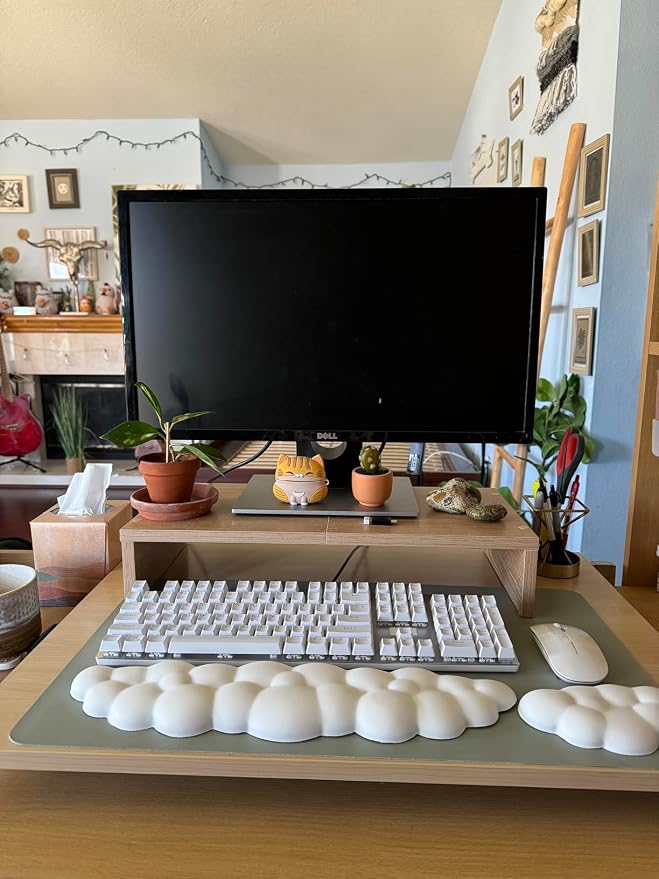 JIKIOU Upgrade Leather Cloud Wrist Rest for Keyboard and Mouse & Cup Pad | Wish Gift-Cute Cloud Shape, Comfortable and don’t Irritate to Skin, Non-Slip PU Base,Soft Memory Foam filled for Pain Relief