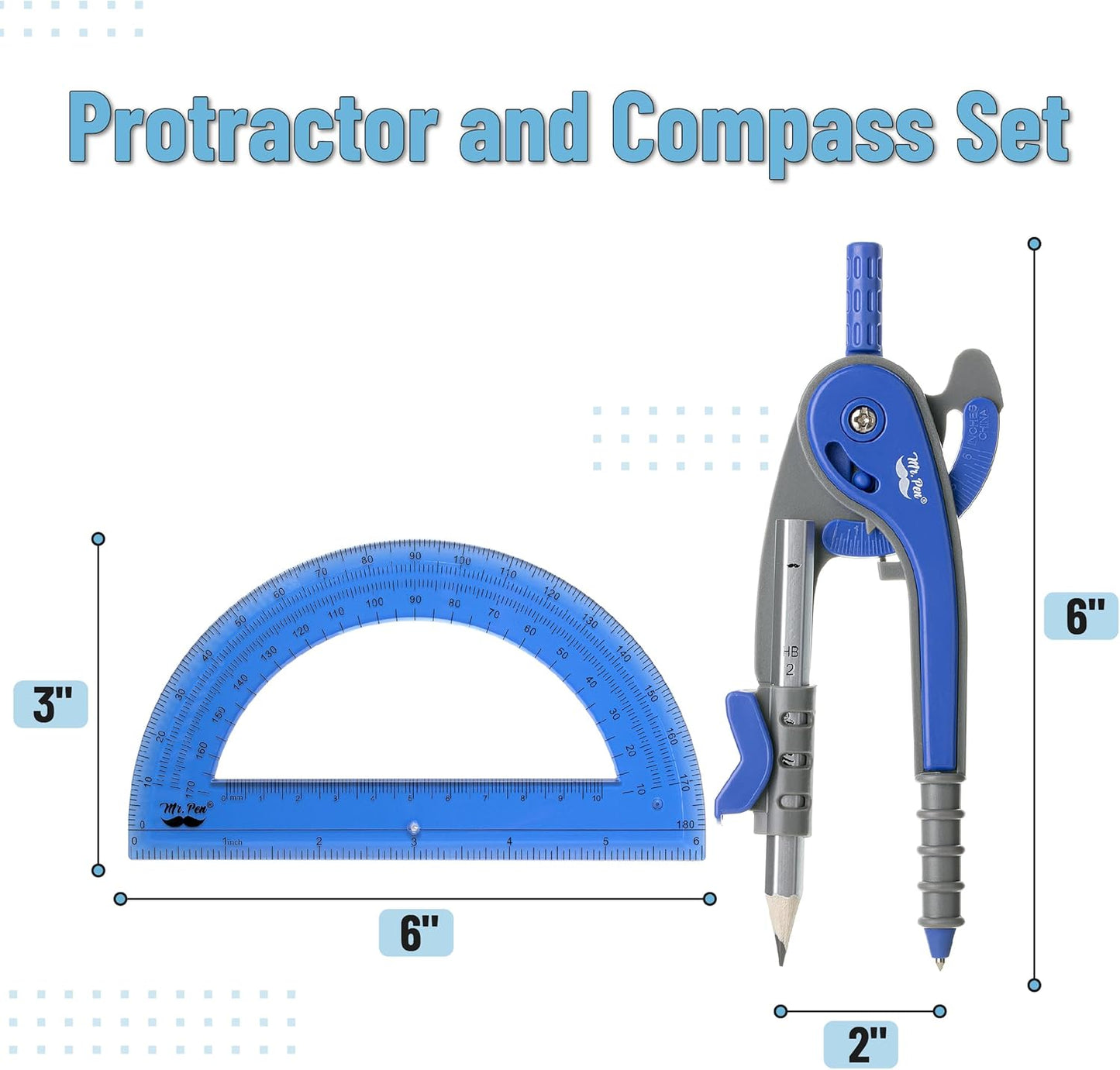 Mr. Pen- Compass and Protractor Set, Midnight Blue, Compass Geometry Tool, Protractor and Compass Set, Compass Drawing Tool, Drawing Compass, Geometry Compass, Math Compass for Geometry