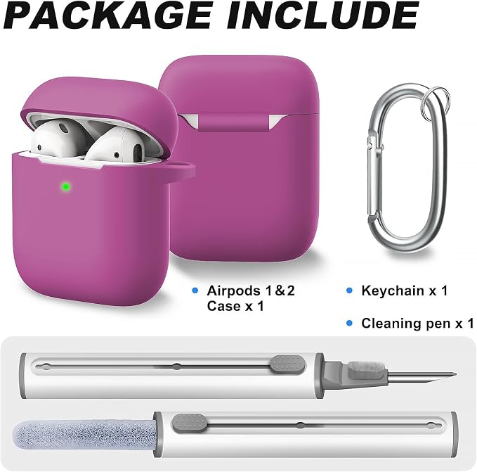 for AirPods Case Cover, Come with Cleaner Kit, Soft Silicone Protective Cover with Buckle, Compatible with Apple AirPods 2nd 1st Generation Charging Case, Front LED Visible, Classic Pink