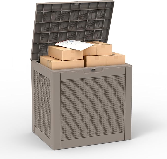 PatioZen 35 Gallon Package Delivery Boxes for Outside, Lokable Secure Resin Package Delivery Box with Lid, Waterproof and Anti-Theft for Outdoor Front Door, Porch, Curbside, House(Grey)