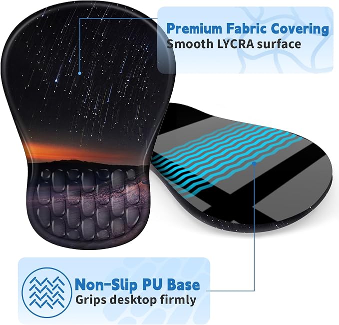 YIWEI Ergonomic Mouse Pad with Wrist Rest for Carpal Tunnel Pain Relief | Memory Foam Wrist Support,Non-Slip Rubber Base, Keyboard Computer Mousepad,Lycra Cloth Surface,Gaming Home Office