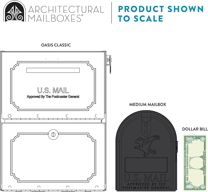 Architectural Mailboxes Oasis Classic Large High Security Parcel Mailbox, White | Galvanized steel build with a secure steel cam lock, magnetic door closure, and hopper delivery door. USPS approved.