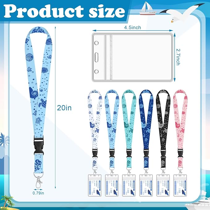 HONSIO 6 Pack Cruise Lanyard for Ship Cards, Cruise Essentials 2026, Ocean | Detachable Lanyards with Waterproof ID Badge Holders, Cruise Must Have for Carnival, Royal Caribbean, NCL