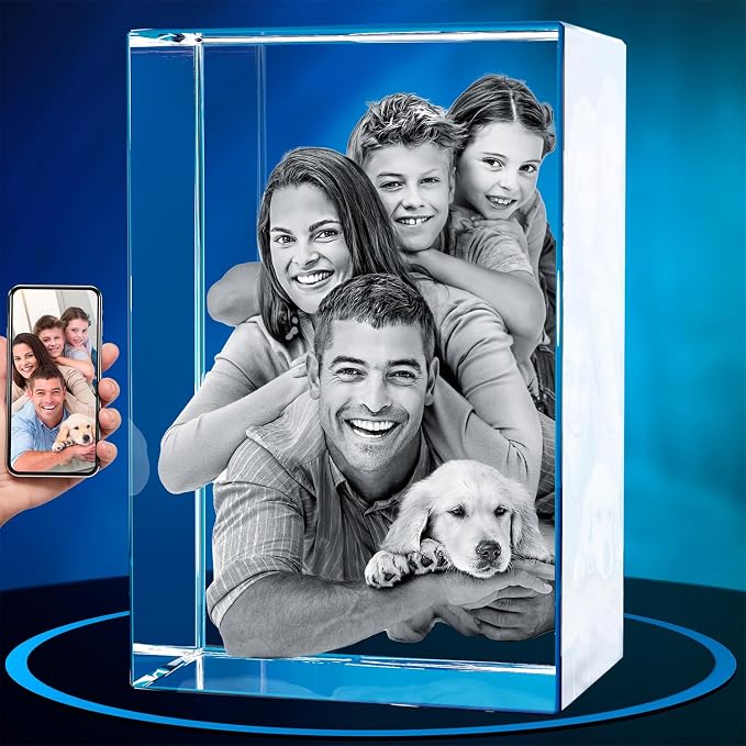 ArtPix 3D Crystal Photo, Personalized Gifts for Women, Wife, Mom, Her, Him, Men, Great Customized Gift With Your Own Photo - Anniversary, Wedding, Birthday - Custom Glass 3D Laser Etched Picture Frame
