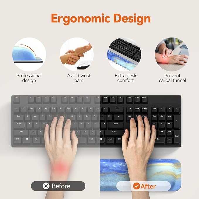 TECKNET Wrist Rest for Computer Keyboard Ergonomic, 1 in Thick, 17x3.3 in | Thicken Memory Foam, Typing Pain Relief, Wrist Support Pad for Keyboard, Comfort for Home/Office/Work, Anti-Slip Rubber Base