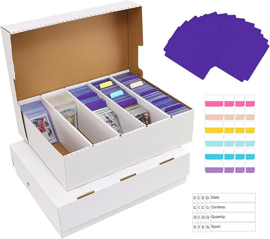 Trading Card Storage Box 5 Row,3950-count Cardboard Storage Box with 16 Pcs Dividers+24 Pcs Index Labels for Mtg, Tcg, Sports Cards (2 Pack-Large)