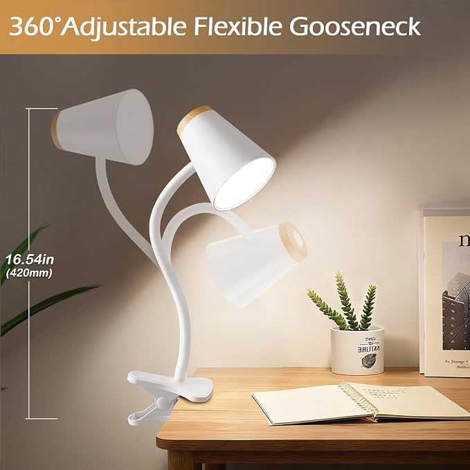 EJIAXIN Clip on Desk Lamp for Home Office - Small LED Touch Dimmable Reading Light for College Dorm Room - Adjustable Flexible Gooseneck Clamp Light Table Lamp for Bedside Bedroom Bed Headboard White