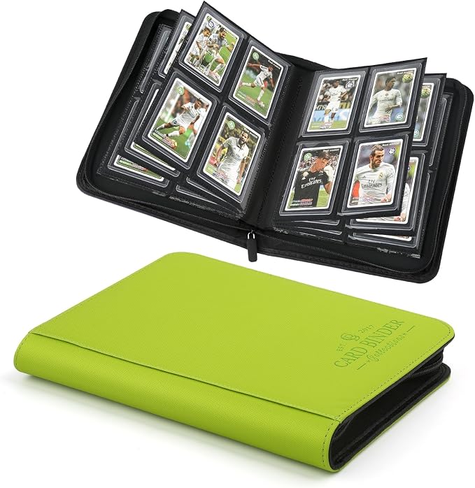 Toploader Binder, 4 Pocket Trading Card Binder Holds 128 Top Loaders, Premium Zipper Card Storage Case with Double-Sided Pockets for 3x4'' Toploaders, TCG, MTG, Sports Cards.(grass green)