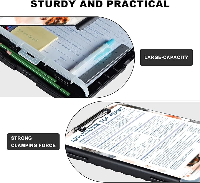 Clipboard with Storage,Storage Clipboard with Pen Holder,Heavy Duty Plastic Storage Clipboard with Low Profile Clip,Teacher Must Haves,Clipboard Folder,Office Supplies,Cute Dog -1363