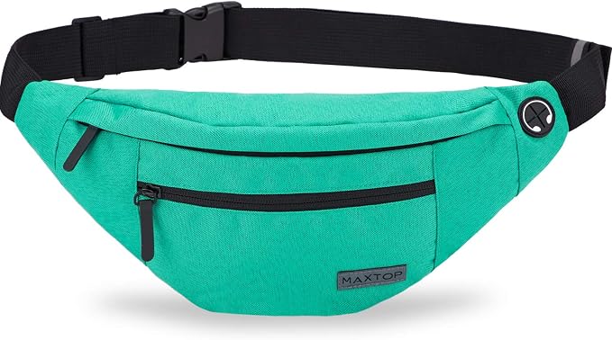 MAXTOP Large Green Crossbody Fanny Pack Belt Bag for Women Men Passport Bag | 4-Zipper Pockets,Polyester,Gifts for Enjoy Festival Sports Workout Traveling Running Casual Hands-Free Waist Pack