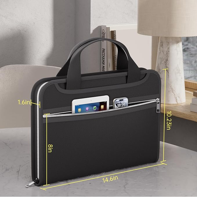 Tamfile Fireproof Accordion File Organizer, Expanding File Folder, Black | 13 Pocket Colorful, Handle, Zipper & Labels, Multi-Pockets Paper Organizer, for Letter A4 Files, Home, Office, School