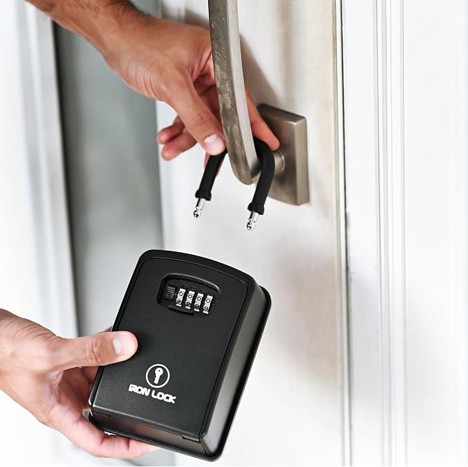 Iron Lock® XXL Portable Key Lock Box, U-Shackle 4-Digit Code (XXL, Black) | Holds 20-30 keys plus fobs, cards & remotes; unique built-in tray; weather resistant; wall-mount hardware included