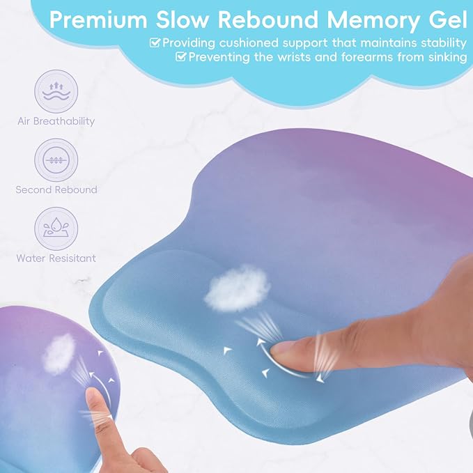 Mouse Pad with Wrist Rest Ergonomic Mouse Pad with Comfortable M-Shape Pain Relief Wrist Support Non-Slip PU Base Mousepad for Laptop, Office & Home (Blue Violet)