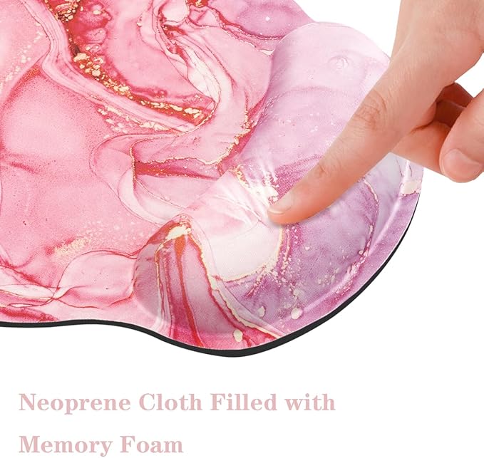 WAVEYU Ergonomic Mouse Pad with Wrist Support, Office Mousepad with Wrist Rest, Computer Gaming Mouse Pad for Laptop, Pain Relief Mouse Mat with Non-Slip Rubber Base, 9''x 10'', Red Marble