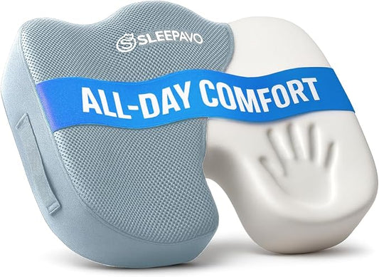 Sleepavo Office Chair Cushion - Seat Cushion for Tailbone Pain Relief - Butt Pillow for Coccyx, Sciatica, and Lower Back Pain - Orthopedic Chair Pad for Lumbar Support in Office Desk (Gray)