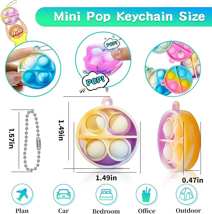 ONKULL Pop Fidget Keychain 30 Pack ,Mini Fidget Toys Bulk ,Sensory Toys for Kids ,Party Favors for Kids 4-8,8-12 Year ,Back to School Gifts for Classroom ,Birthday Goodie Bags Stuffers
