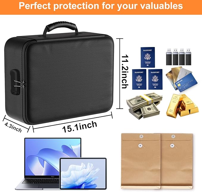 Fireproof File Organizer with Lock, Document Box with 13 Pockets | 5200℉ Multi-Layer File Organizer Box with Lock,Portable Home Travel Safe Storage for Important Documents and More
